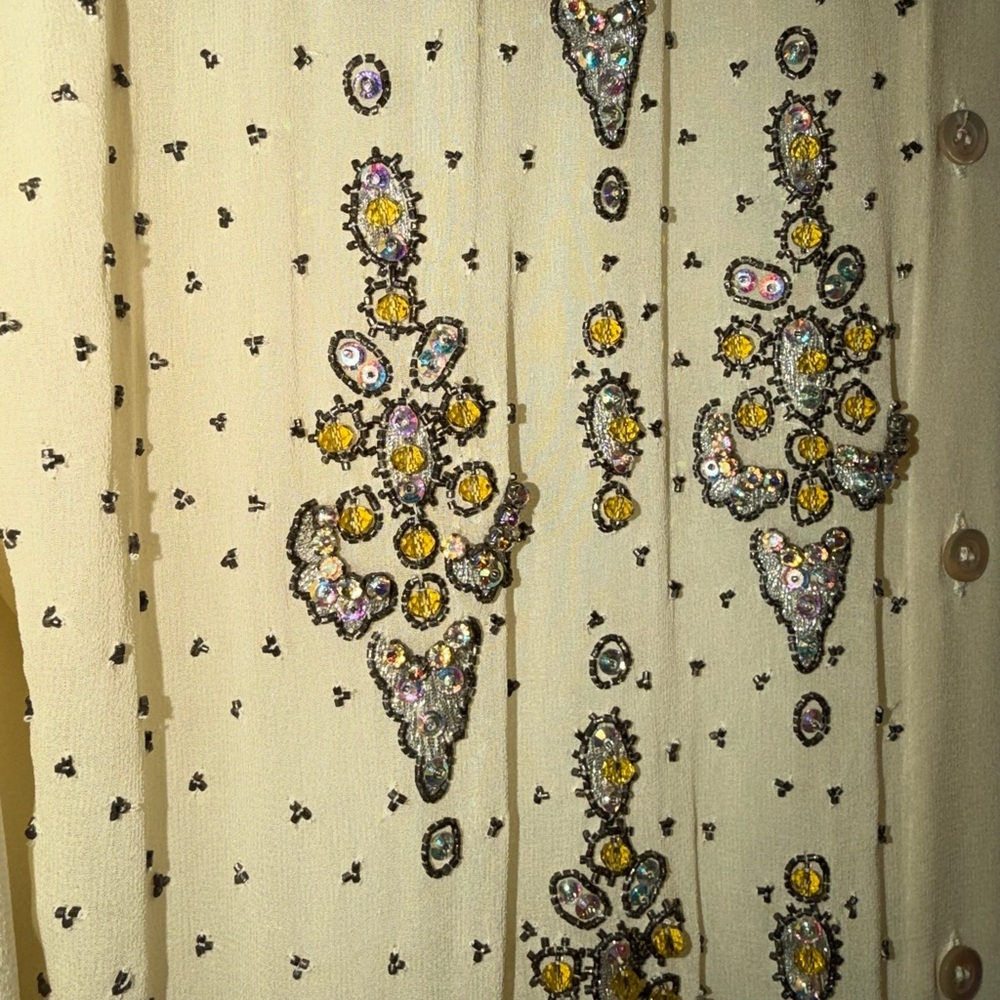 Dries Van Noten Tan Blouse Silk Beaded Embellished 10 Cocktail Party Fancy 🟡 - Picture 8 of 16